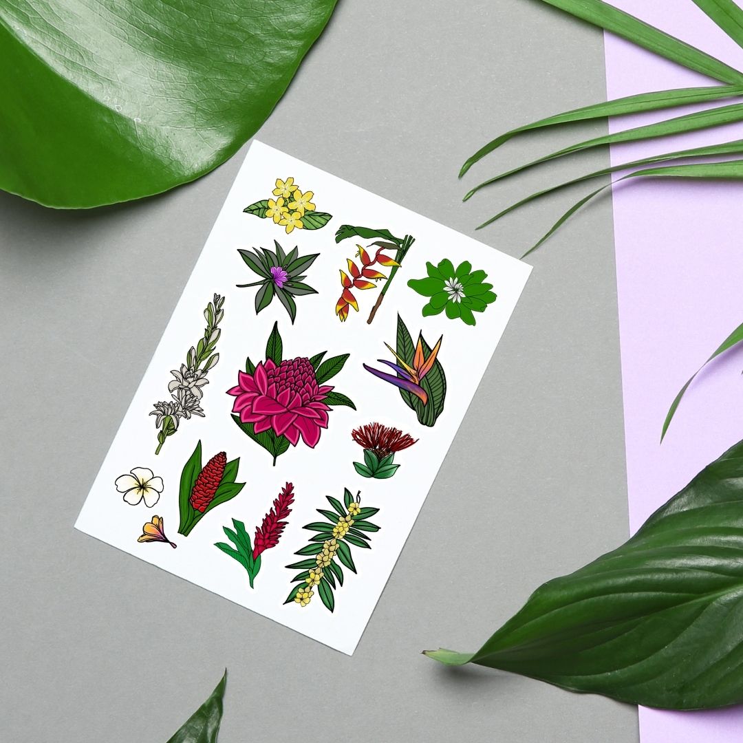 Florals of Hawaii Hand-drawn Sticker Sheet
