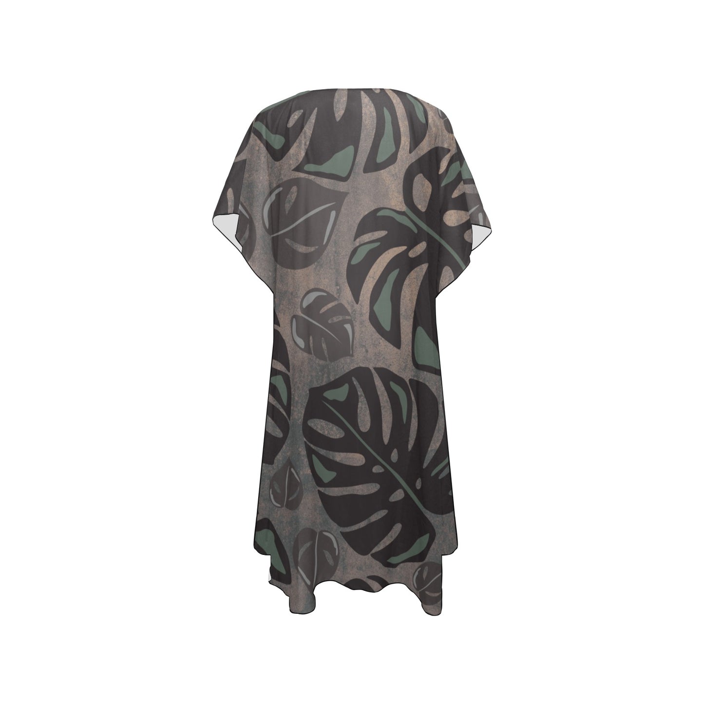 Monstera Watercolor Mid Length Chiffon Cover Up with Side Slits Mid-Length Side Slits Chiffon Cover Up