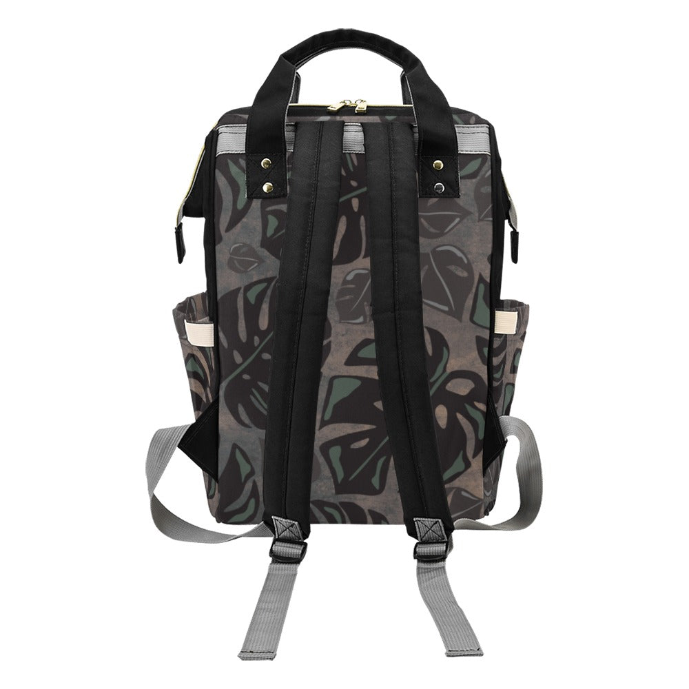 Monstera Watercolor Hawaiian Print Design Mommy Backpack or Planner Bag - Multi-Function Backpack