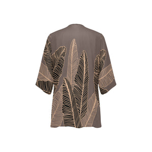 Banana Leaf Hawaiian Print Kimono Cover Up - Taupe (Lau Mai'a Chiffon Cover Up)