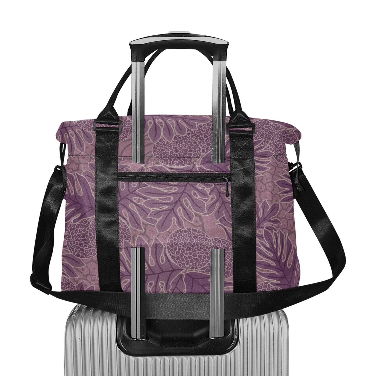 Ulu Breadfruit Hawaiian Print Duffle Bag with Luggage Sleeve - Purple