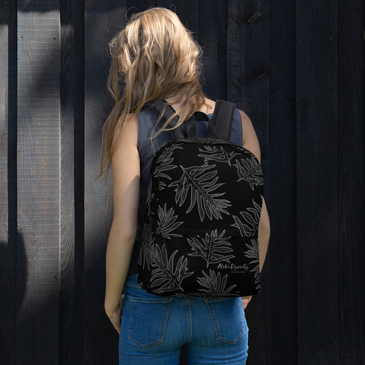 Laua'e Fern Hawaiian Print Backpack - Black and Gray