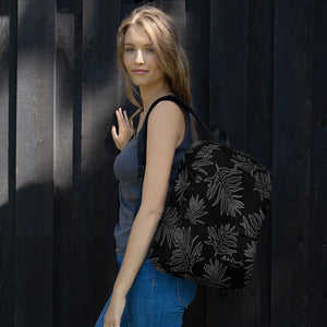 Laua'e Fern Hawaiian Print Backpack - Black and Gray