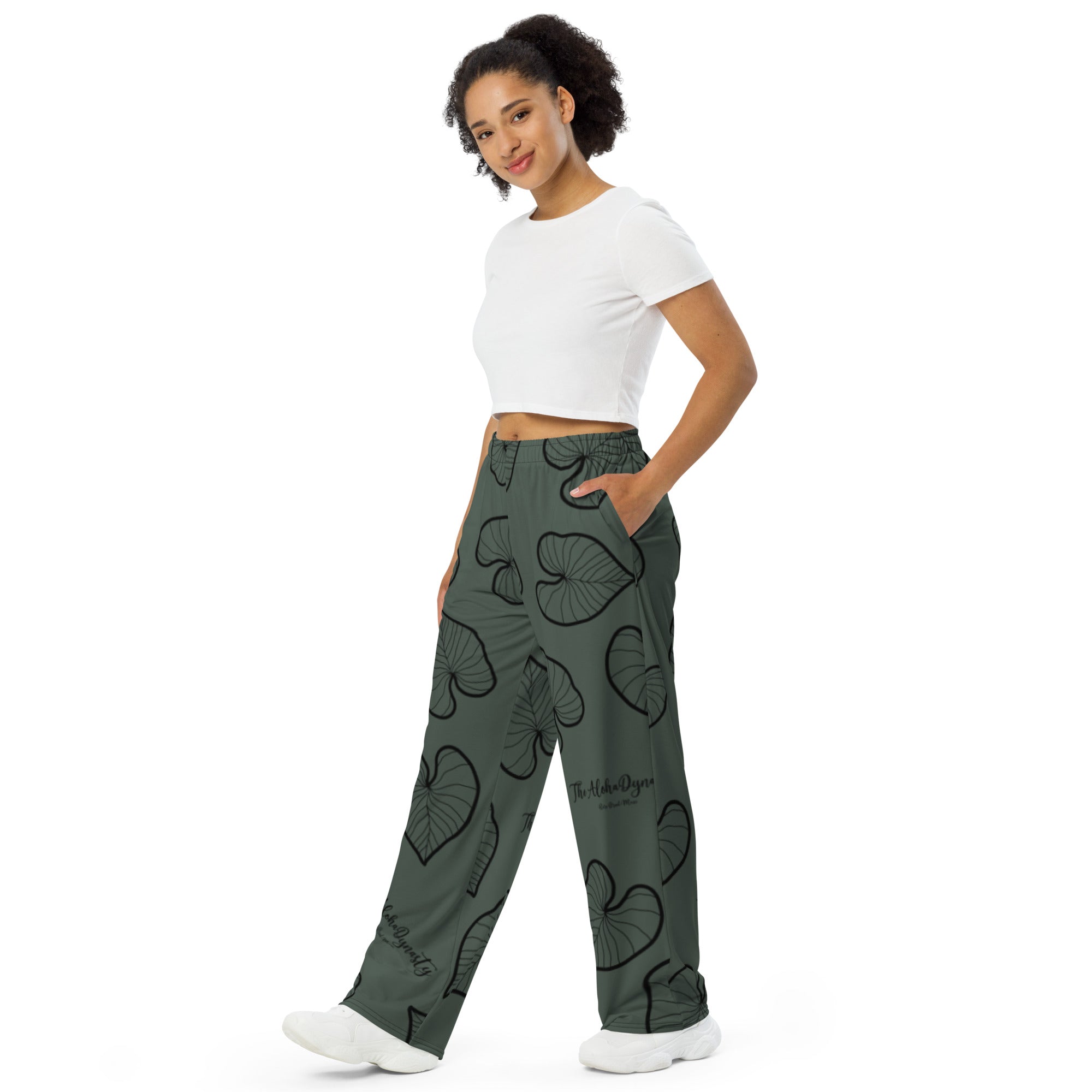 Unisex Kalo Taro Hawaiian Print Wide-leg Pants