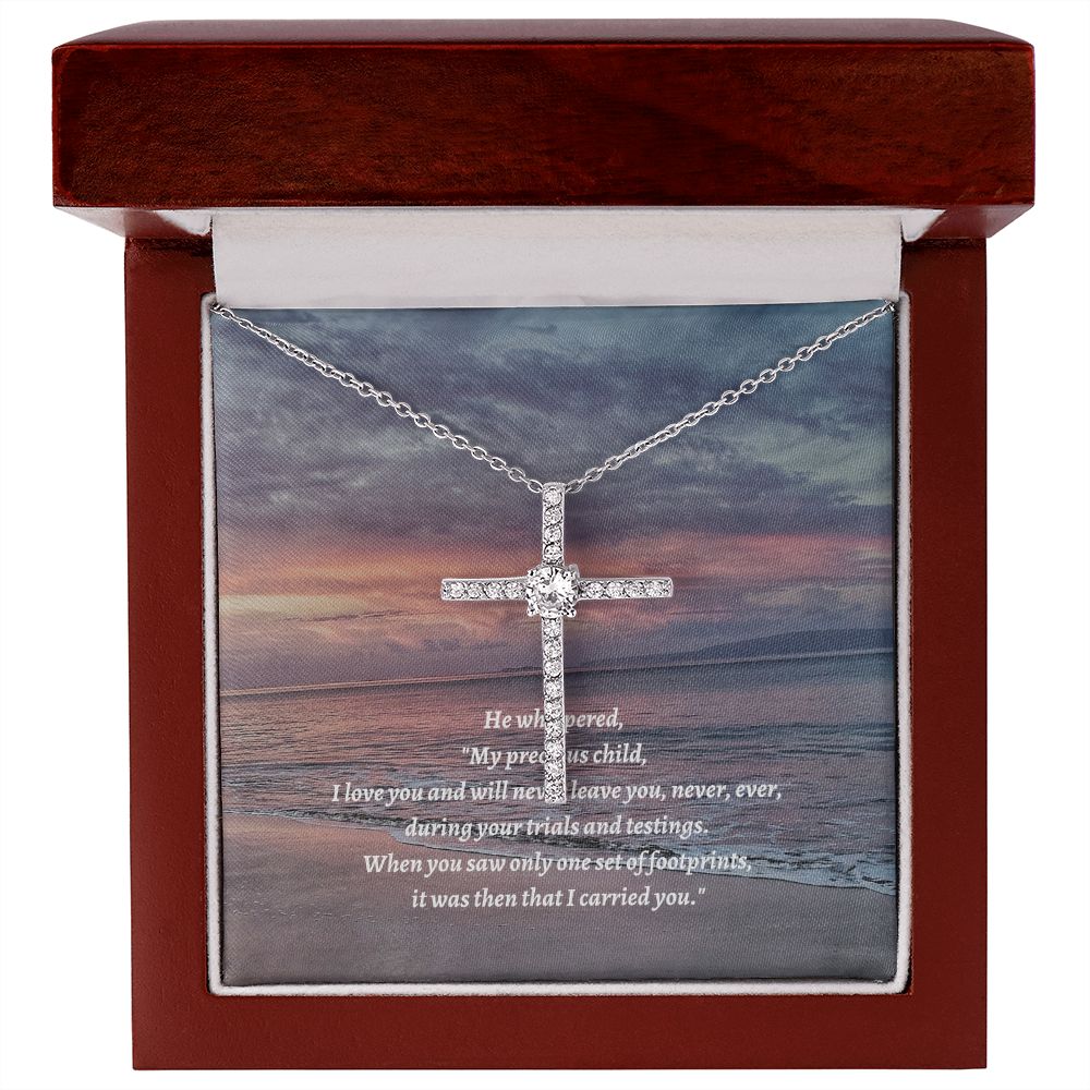 Footprints - CZ Cross Necklace