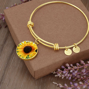 Stand Tall and Find the Sunlight - Adjustable Luxury Bangle with Sunflower Charm