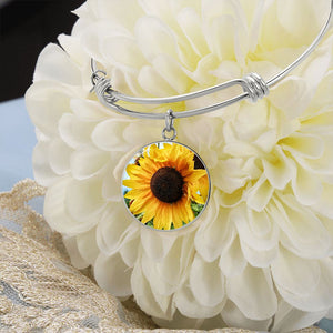 Stand Tall and Find the Sunlight - Adjustable Luxury Bangle with Sunflower Charm