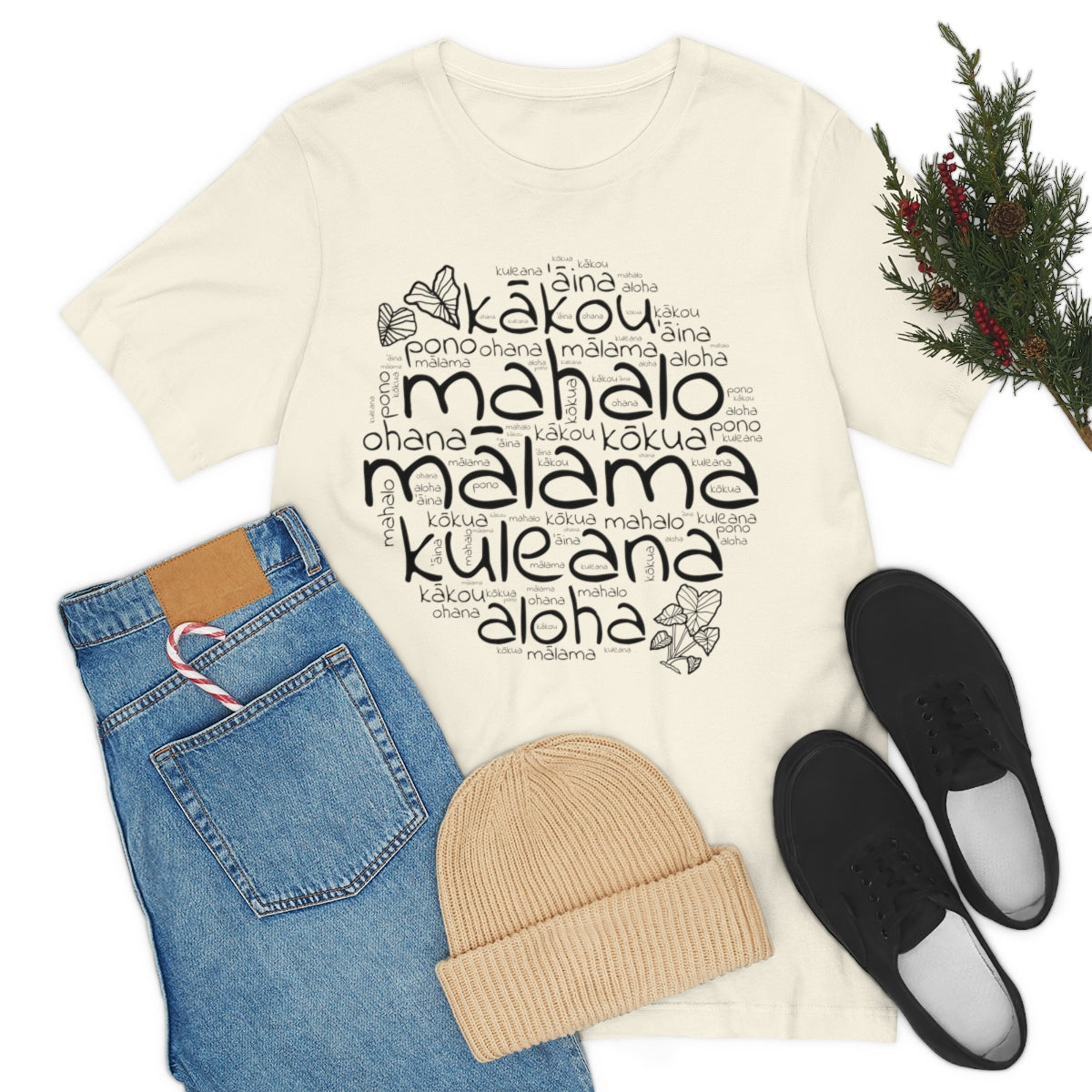 Hawaiian 'Olelo Hawai'i Kuleana with Kalo Plant T-Shirt, Unisex Jersey Short Sleeve Tee