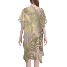 Load image into Gallery viewer, Hawaiian Tropical Print Soft Tones Mid Length Kimono Chiffon Cover Up with Side Slits