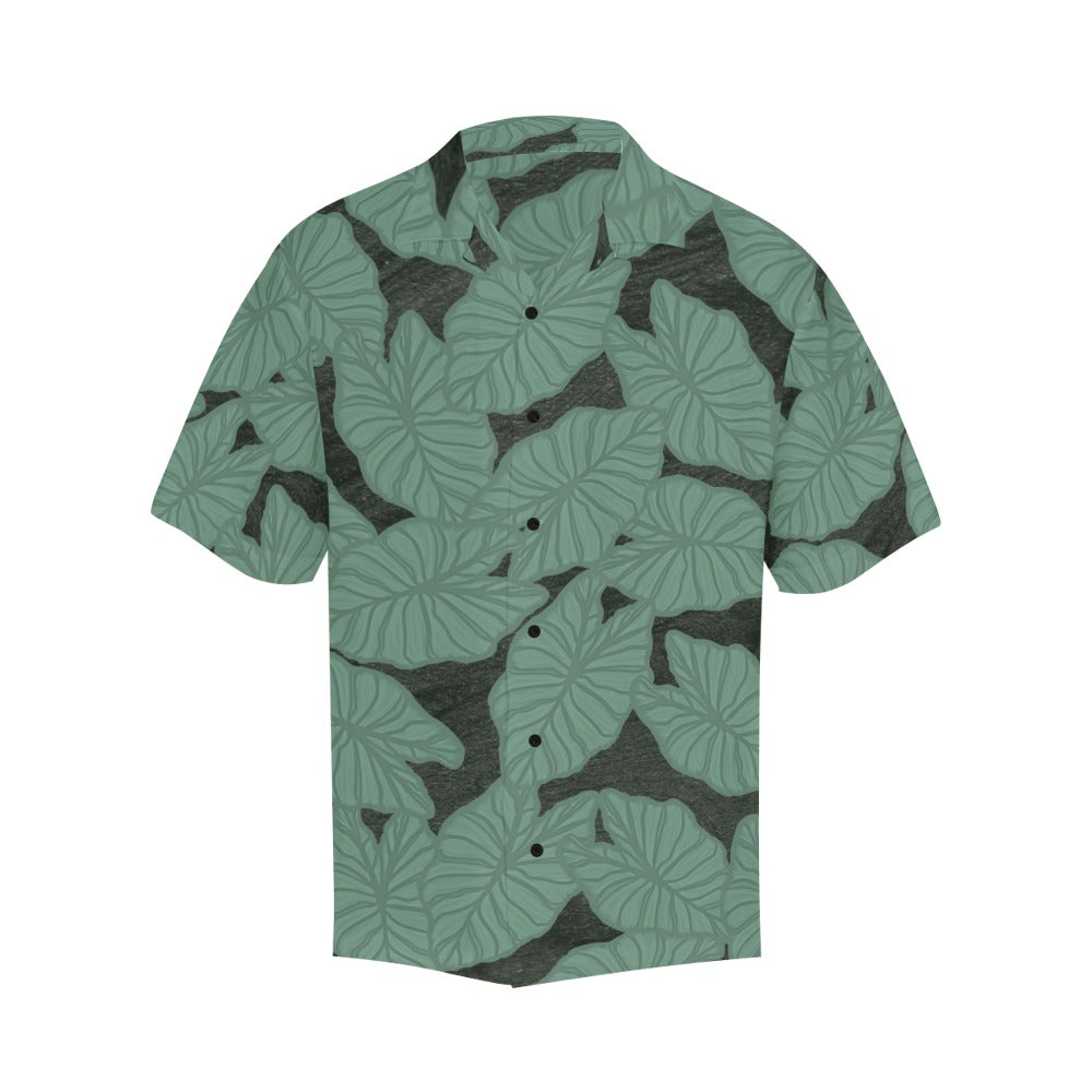 Kalo Taro Outline Hawaiian Print Green Watercolor Men's Hawaiian Shirt Aloha Shirt