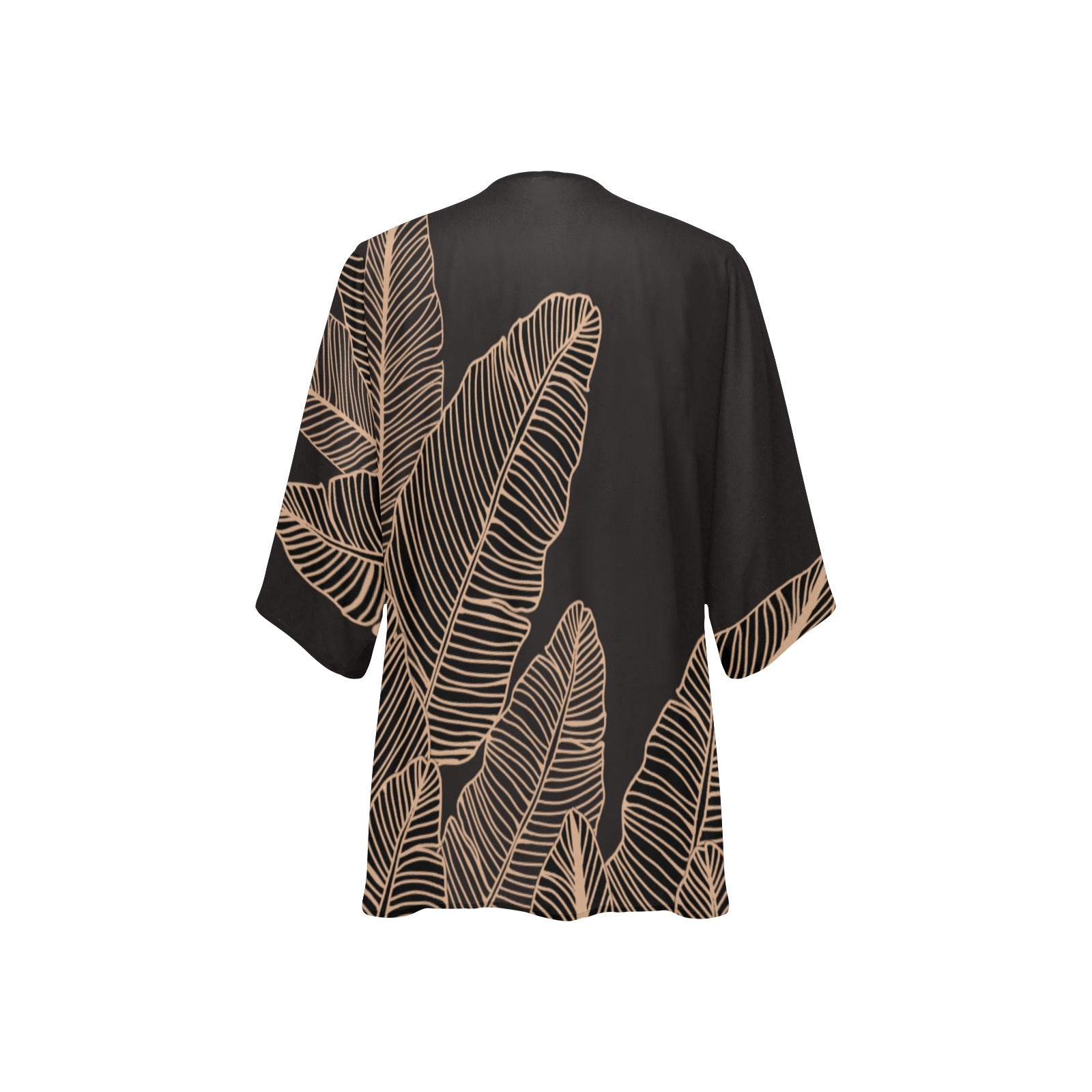 Banana Leaf Hawaiian Print Women's Kimono Cover Up - Black (Chiffon Cover Up)