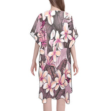 Load image into Gallery viewer, Plumeria Hawaiian Print Mid Length Kimono Chiffon Cover Up with Side Slits - Pink