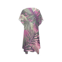 Load image into Gallery viewer, Hawaiian Tropical Print Pink Mid Length Kimono Chiffon Cover Up with Side Slits