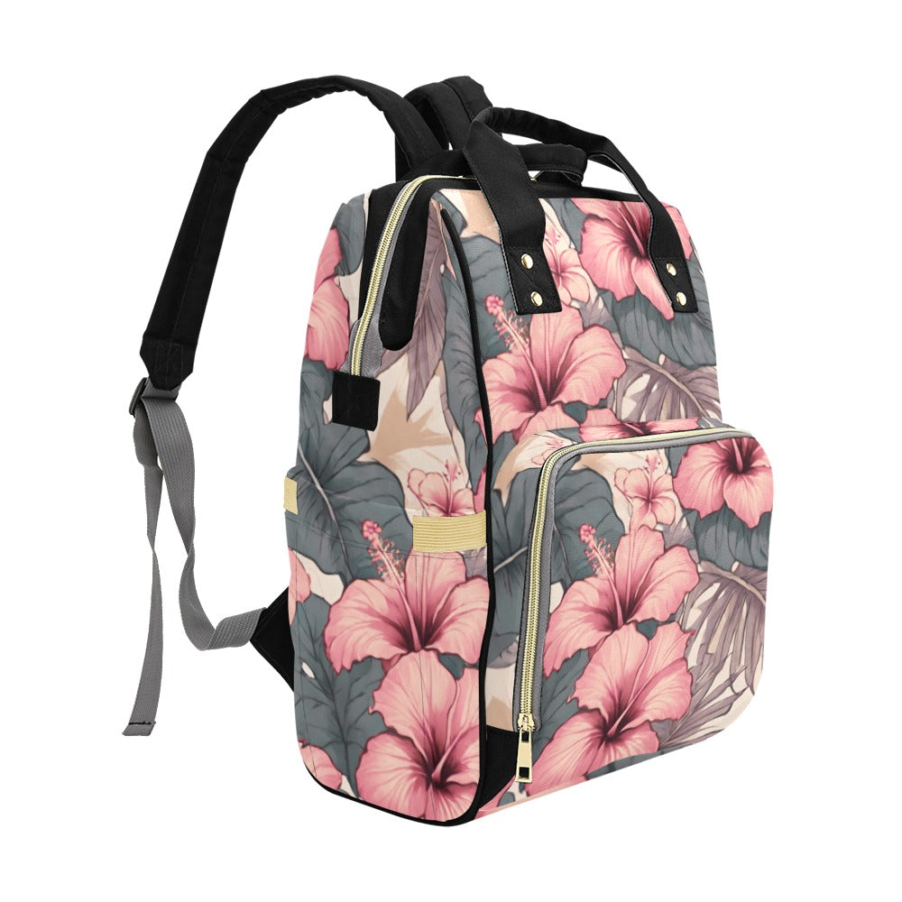 Hibiscus Hawaiian Print Multi-Function Backpack - Soft Tones