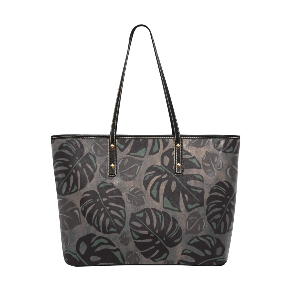 Monstera Neutral Watercolor Tote Bag Chic Faux Leather Tote Bag