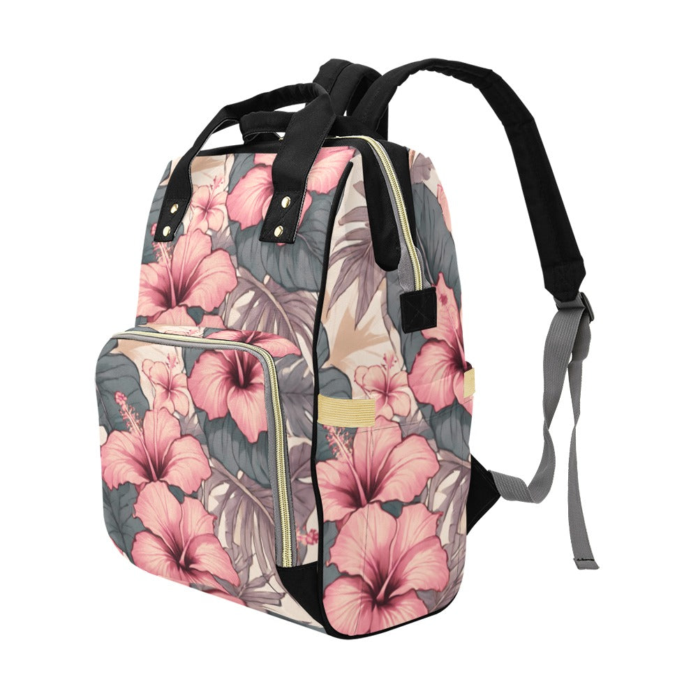 Hibiscus Hawaiian Print Multi-Function Backpack - Soft Tones