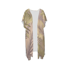 Load image into Gallery viewer, Hawaiian Tropical Print Soft Tones Mid Length Kimono Chiffon Cover Up with Side Slits
