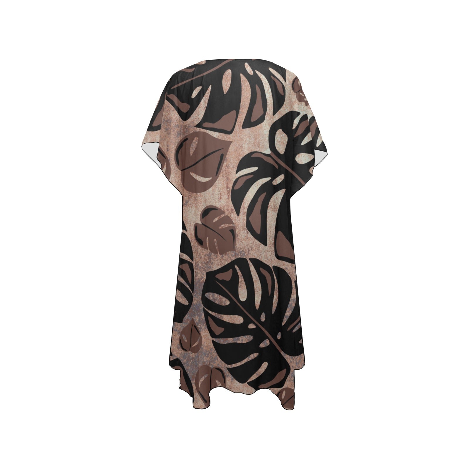 Monstera Neutral Watercolor Cover Up with Slits Mid-Length Side Slits Chiffon Cover Up