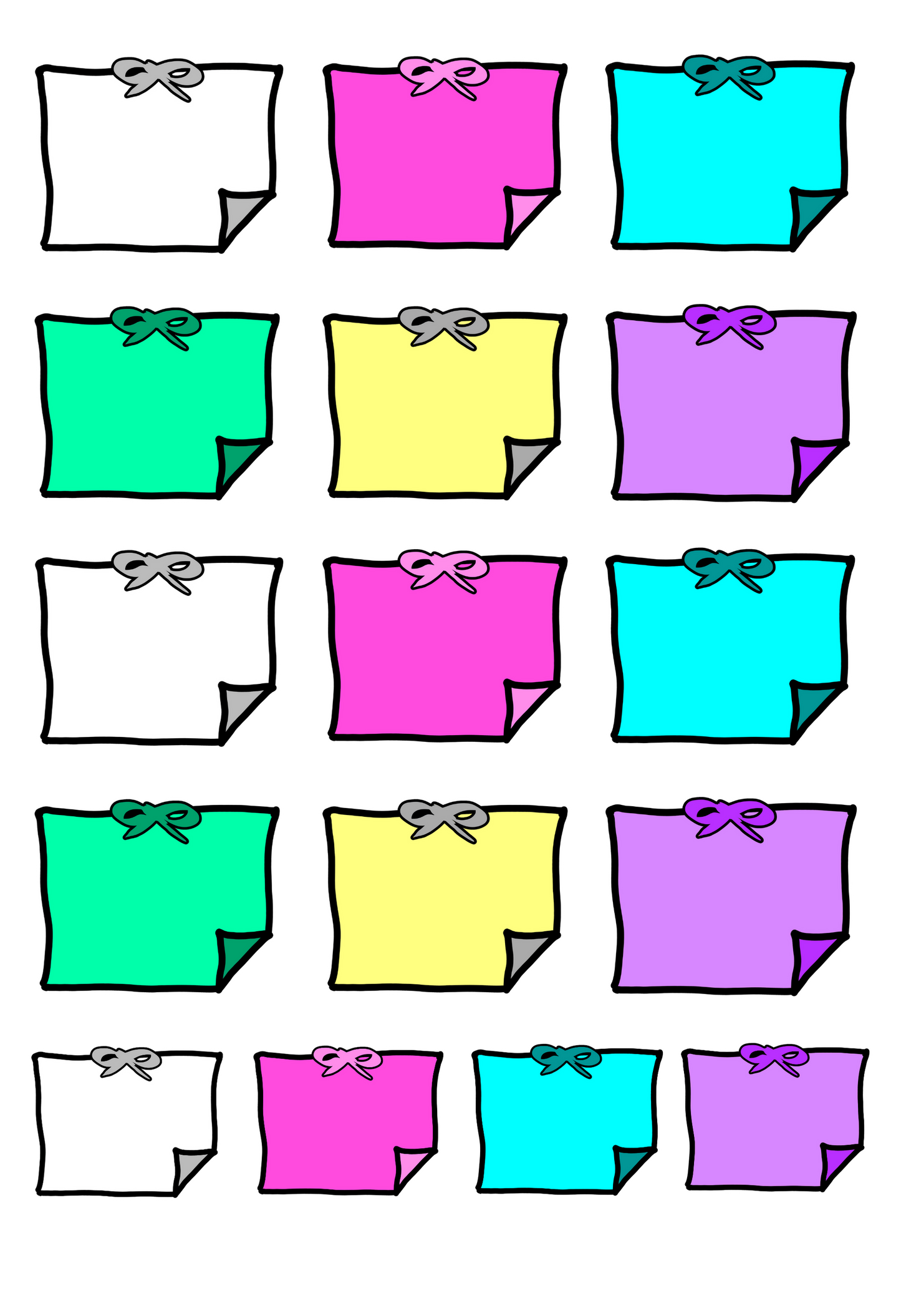 Colorful Bow Sticky Notes, Hand-drawn Sticker Sheet