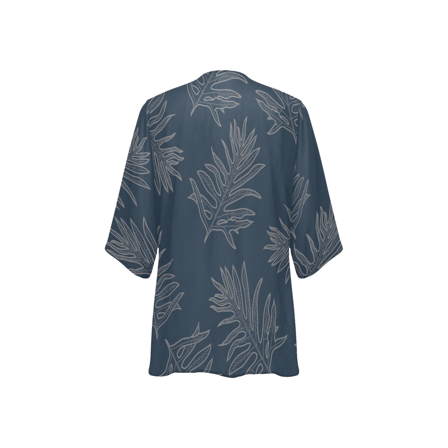 Laua'e Fern Hawaiian Print - Blue, Women's Kimono Chiffon Cover Up Women's Kimono Chiffon Cover Up