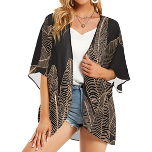 Banana Leaf Hawaiian Print Women's Kimono Cover Up - Black (Chiffon Cover Up)