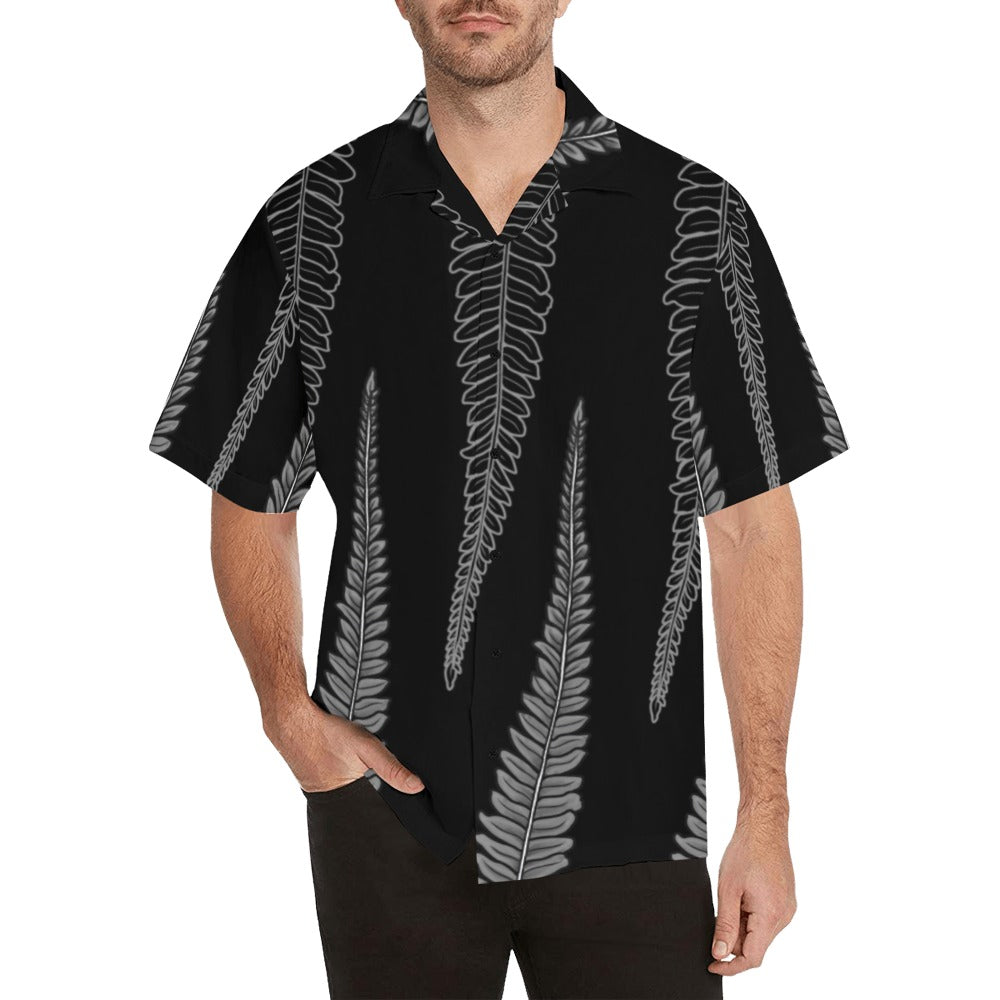 Hapu'u Fern Black and Gray Hawaiian Print Men's Aloha Shirt