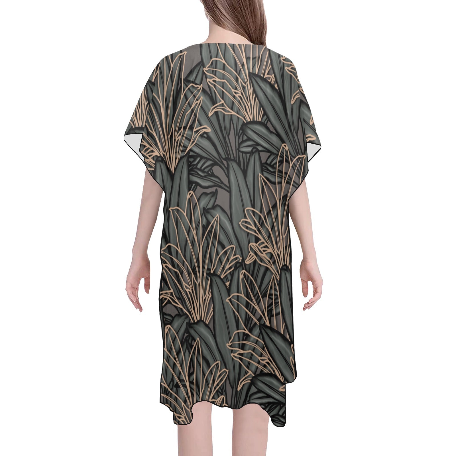 La'i Design Mid Length Side Slit Kimono Coverup Mid-Length Side Slits Chiffon Cover Up