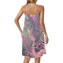 Load image into Gallery viewer, Hawaiian Tropical Print Pink Women&#39;s Drawstring Neck Sleeveless Dress