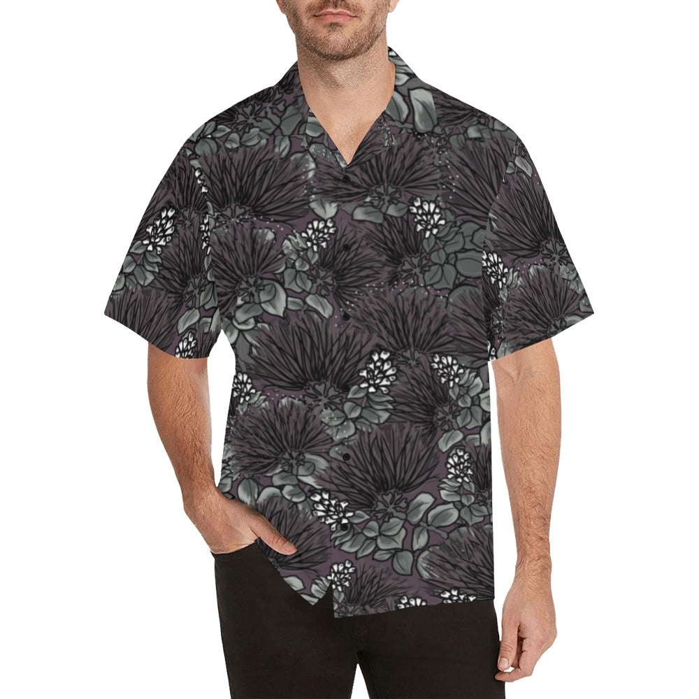 'Ohi'a Lehua Design Hawaiian Print Aloha Shirt - Purple Pink Background