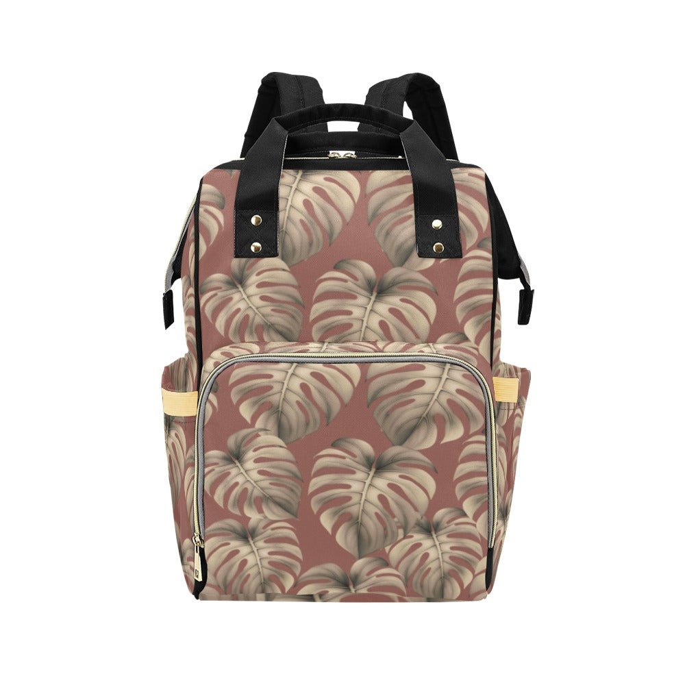 Mauve Monstera Hawaiian Print Multi Function Backpack