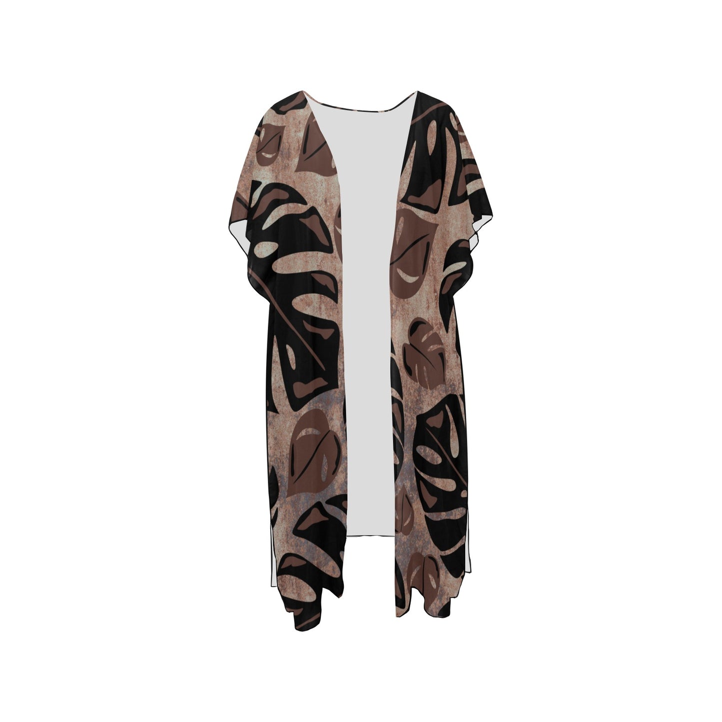 Monstera Neutral Watercolor Cover Up with Slits Mid-Length Side Slits Chiffon Cover Up