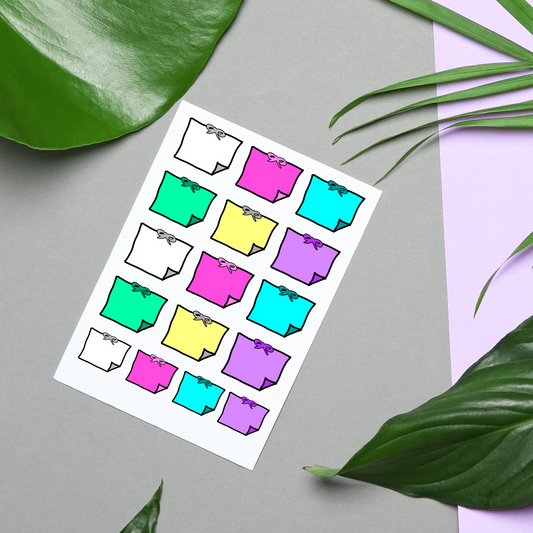 Colorful Bow Sticky Notes, Hand-drawn Sticker Sheet