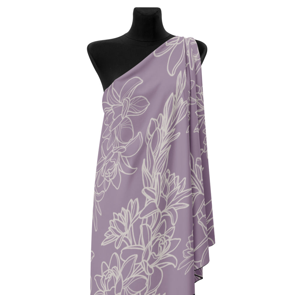 Hand-drawn & Illustrated Tuberose Design over Lavender Background - Recycled polyester fabric