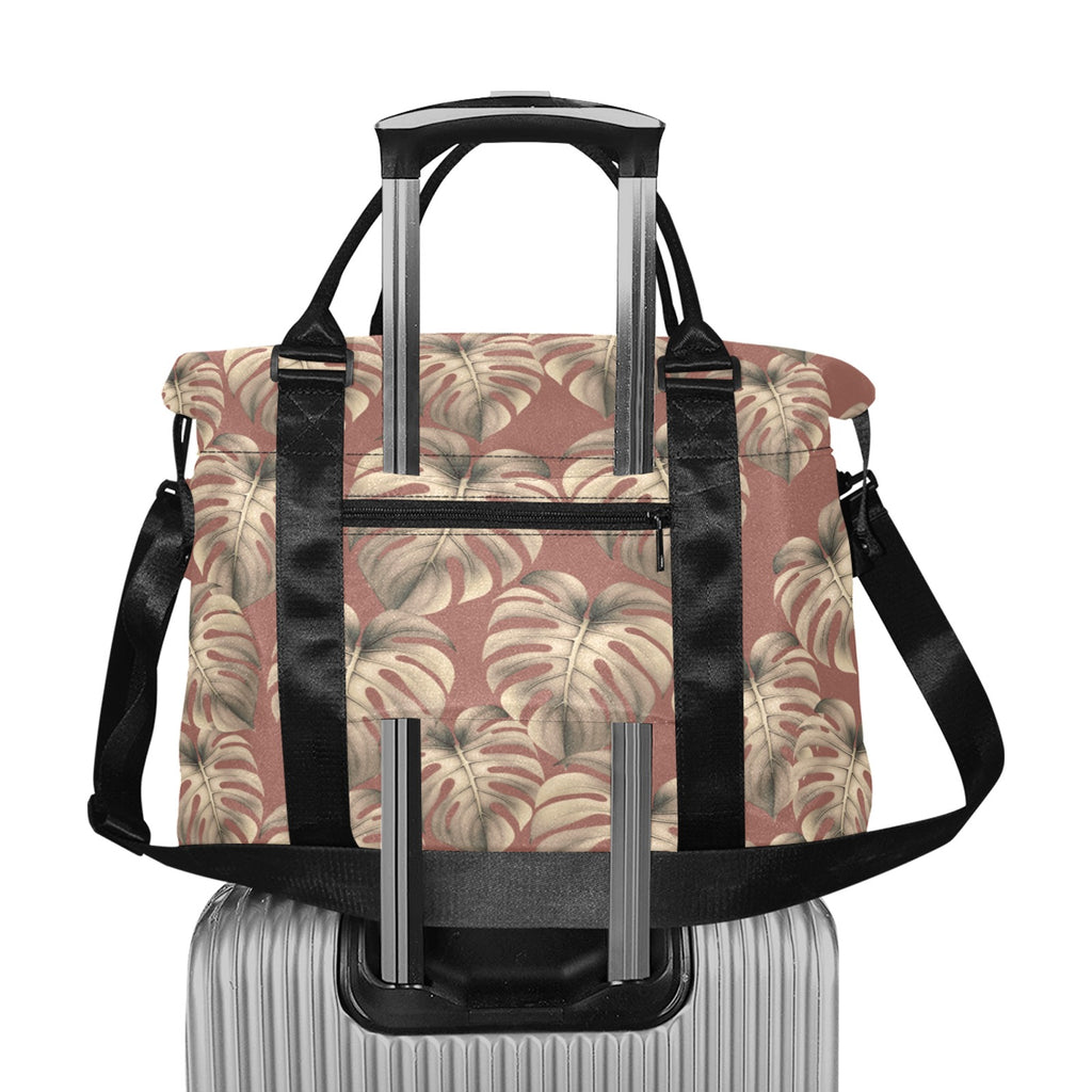 Monstera Mauve Large Capacity Duffle Bag with Trolley Sleeve