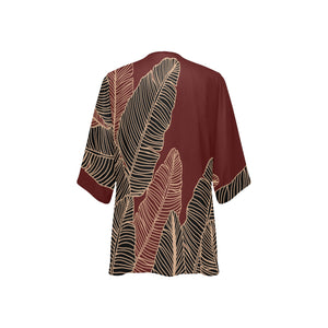 Banana Leaf Hawaiian Print Kimono Cover Up - Wine (Lau Mai'a Chiffon Cover Up)