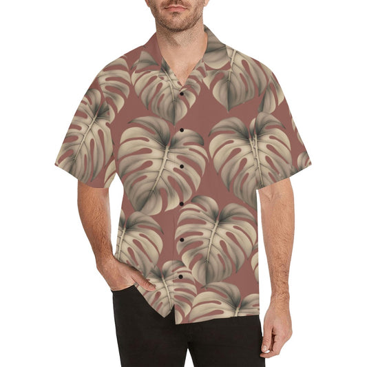 Mauve Monstera Hawaiian Print Men's Aloha Shirt