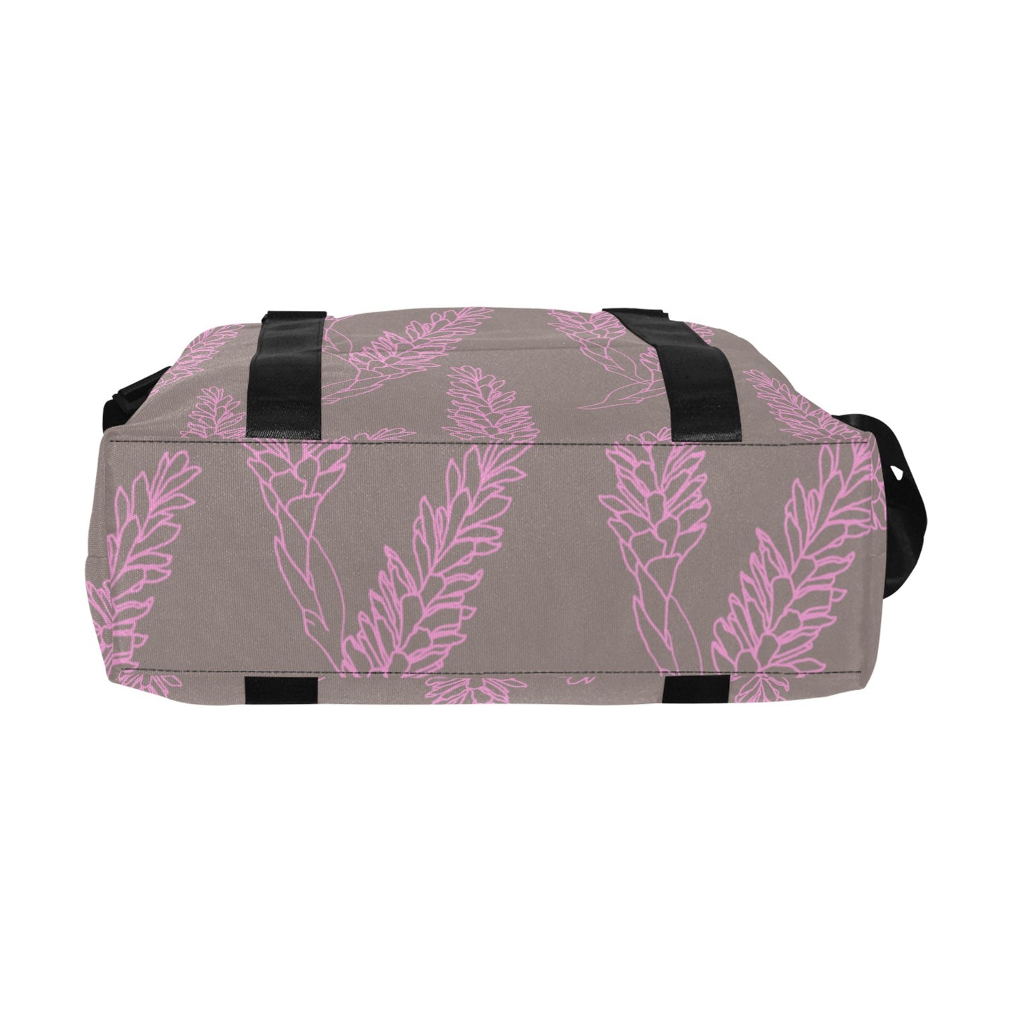 Torch Ginger Taupe and Rose Hawaiian Print Large Capacity Duffle Travel Shoulder Bag