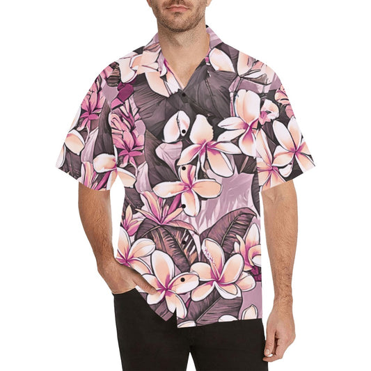 Plumeria Hawaiian Print Men's Aloha Shirt - Pink Tones