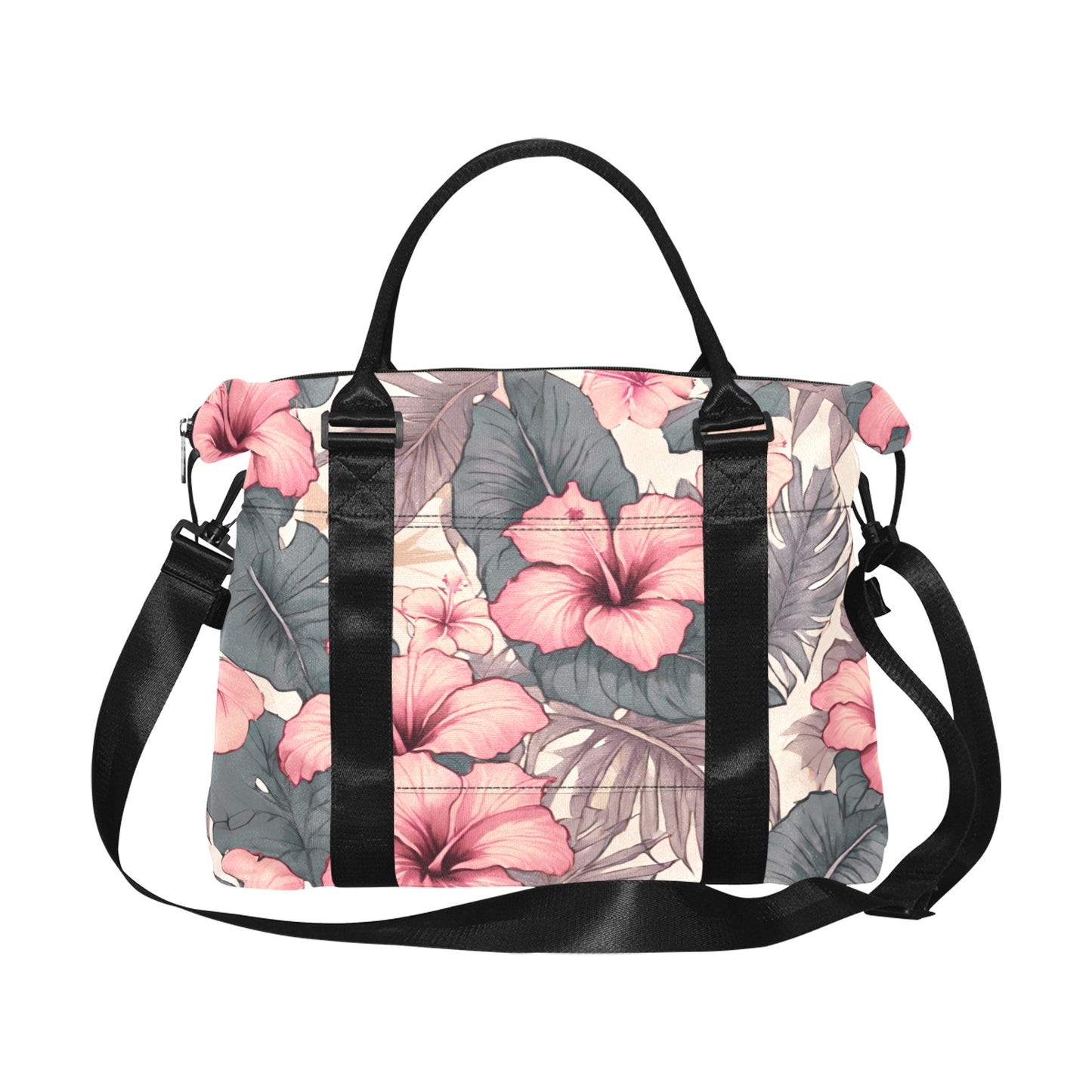 Hibiscus Hawaiian Print Soft Tones Duffle Bag with Trolley Sleeve - The Huaka'i Weekender Duffle