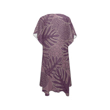Load image into Gallery viewer, Ulu Breadfruit Hawaiian Print Purple Mid Length Kimono Chiffon Cover Up with Side Slits