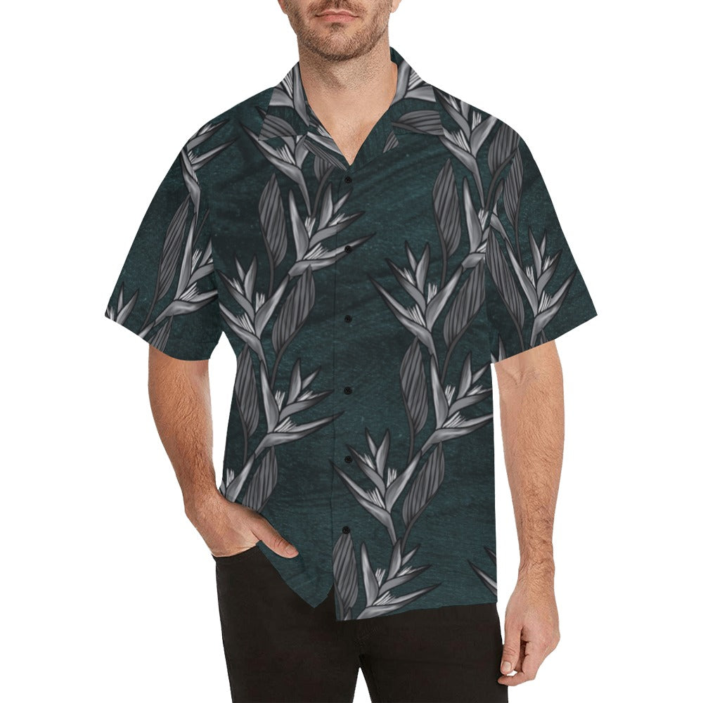Heliconia Teal Watercolor Men's Aloha Shirt