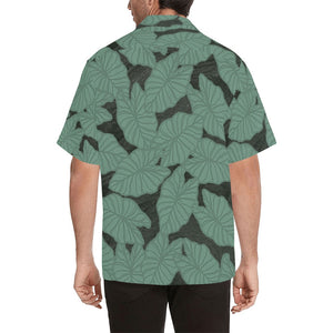 Kalo Taro Outline Hawaiian Print Green Watercolor Men's Hawaiian Shirt Aloha Shirt