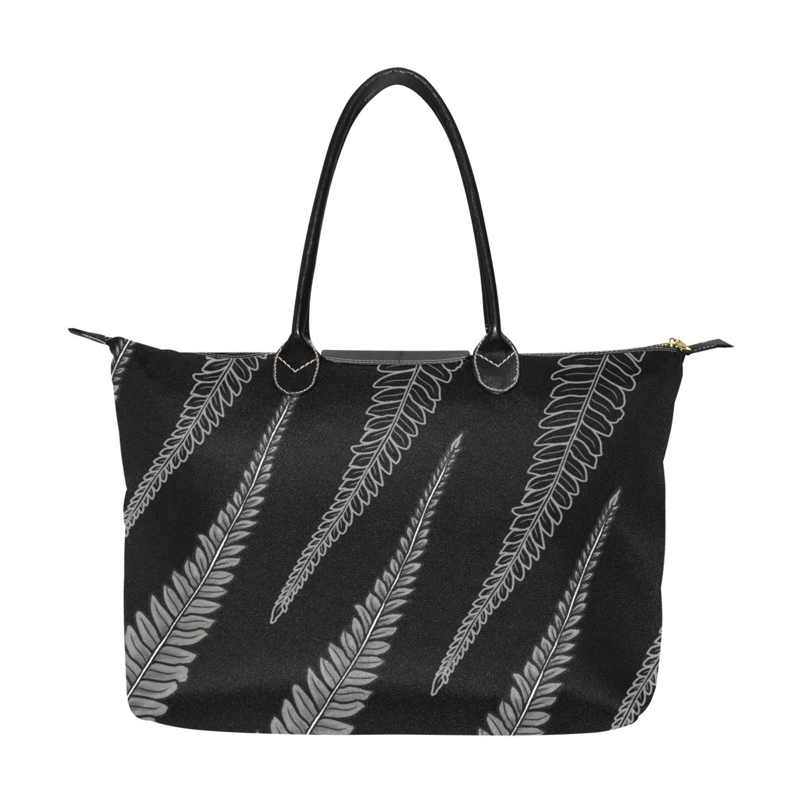 Hapu'u Fern Black and Gray Hawaiian Print Single-Shoulder Handbag