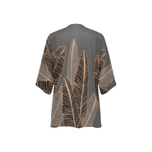 Load image into Gallery viewer, Banana Leaf Hawaiian Print Kimono Cover Up - Gray (Lau Mai&#39;a Chiffon Cover Up)