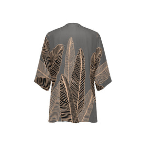 Banana Leaf Hawaiian Print Kimono Cover Up - Gray (Lau Mai'a Chiffon Cover Up)
