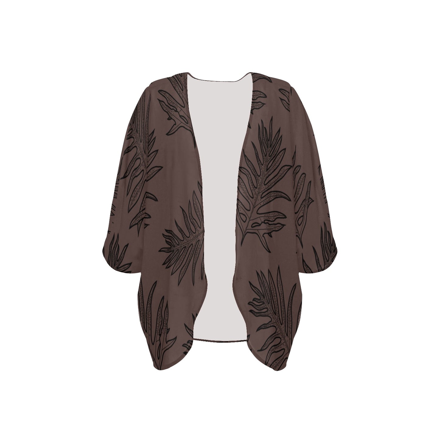 Laua'e Fern Hawaiian Print - Brown, Women's Kimono Chiffon Cover Up Women's Kimono Chiffon Cover Up