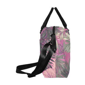 Hawaiian Tropical Print Pink Large Capacity Duffle Bag with Trolley Sleeve