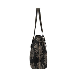 Laua'e Fern Hawaiian Print - Black & Taupe Faux Leather Tote Bag Large