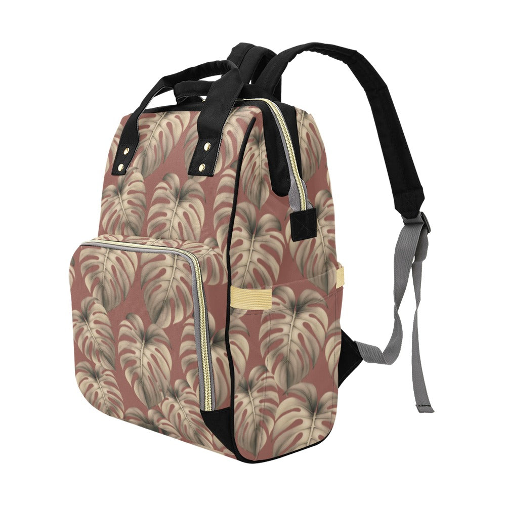 Mauve Monstera Hawaiian Print Multi Function Backpack