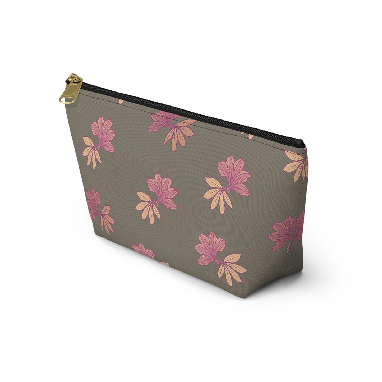 Naupaka Taupe & Pink Accessory Pouch w T-bottom